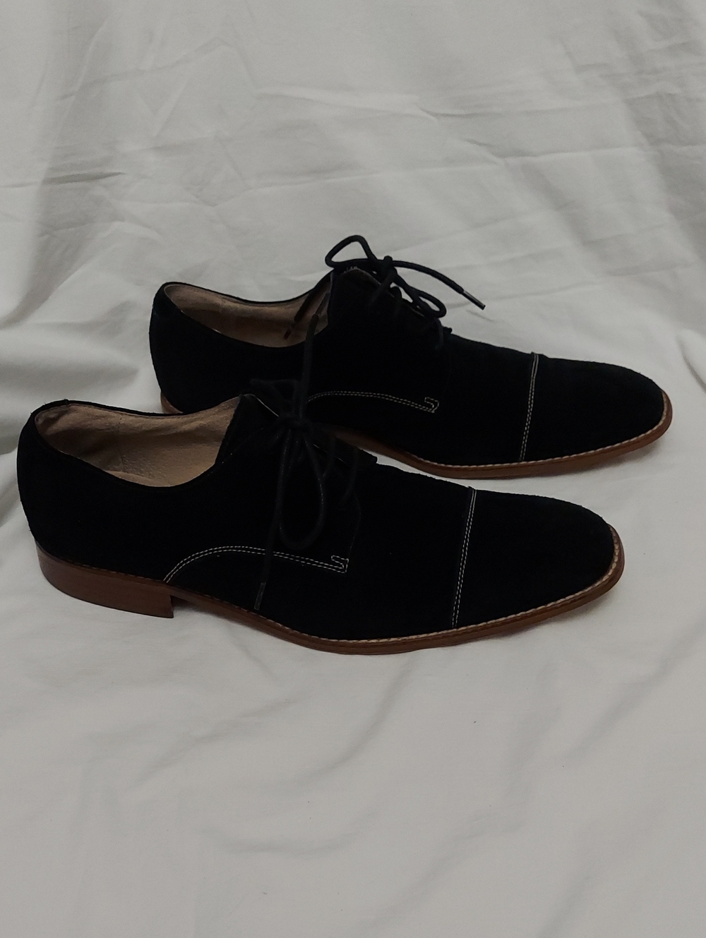 Stacy Adams Black Suede Lace-Up Oxfords with Brown Sole Mens 11